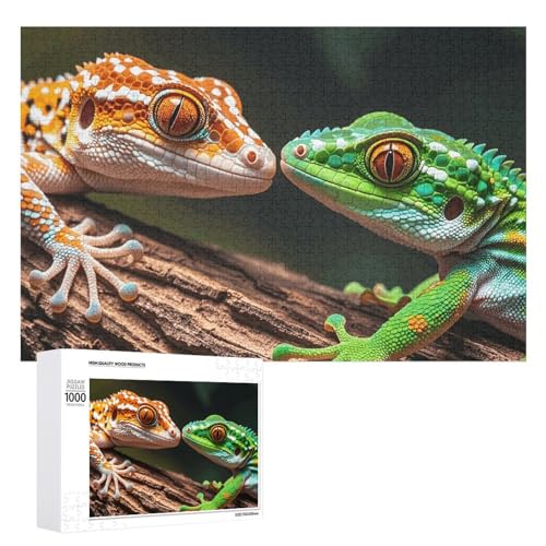 Zwei Geckos-Puzzles für Erwachsene, personalisiertes Puzzle, herausforderndes Bild, Holzfotos, Puzzle mit Aufbewahrungstasche, Familientreffen, Puzzle für Hochzeitsgeschenk von HJKBCV