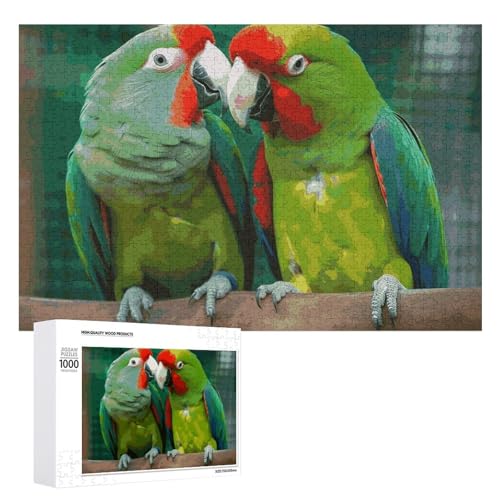 Zwei Papageien lieben sich gegenseitig, Puzzles für Erwachsene, personalisiertes Puzzle, herausforderndes Bild, Holzfotos, Puzzle mit Aufbewahrungstasche, Familientreffen, Puzzle für Hochzeitsgeschenk von HJKBCV