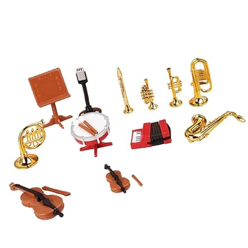 Miniatur Musikinstrument Modell 12 Teile/Satz Mini Elektrische Gitarre Violine Saxophon Trommel Klavier Modell Musical Instrument Handwerk Ornament Dekor von HJKLBGT