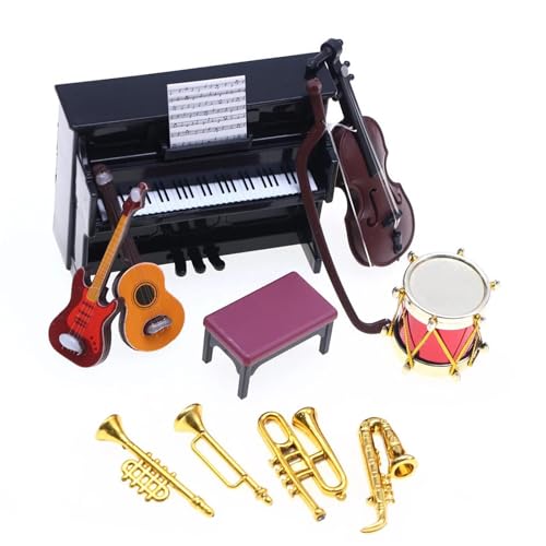 HJKLBGT Miniatur Musikinstrument Modell Miniatur Klassische Musikinstrument Klavier Gitarre Saxophon Set Instrument Modell Home Szene Dekor von HJKLBGT