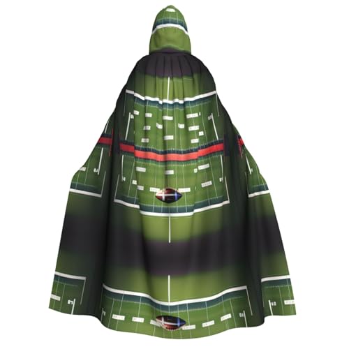 HJLUUFT American Football Field and Ball Print Halloween Hooded Cape Queen King Robe Outfit Renaissance Medieval Hooded Cloak Costume von HJLUUFT