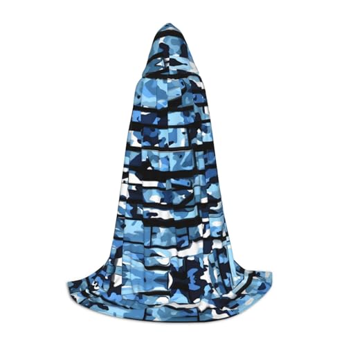 HJLUUFT Blauer Camouflage-Druck, Zauberer-Bademantel mit Kapuze für Erwachsene, Halloween-Umhang, Kostüme, Kapuzenumhang, Maskerade von HJLUUFT