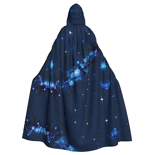 HJLUUFT Blauer Galaxie-Muster, Uni, Renaissance-Umhang, Kapuzenumhang, langer Umhang für Halloween, Cosplay-Kostüme von HJLUUFT