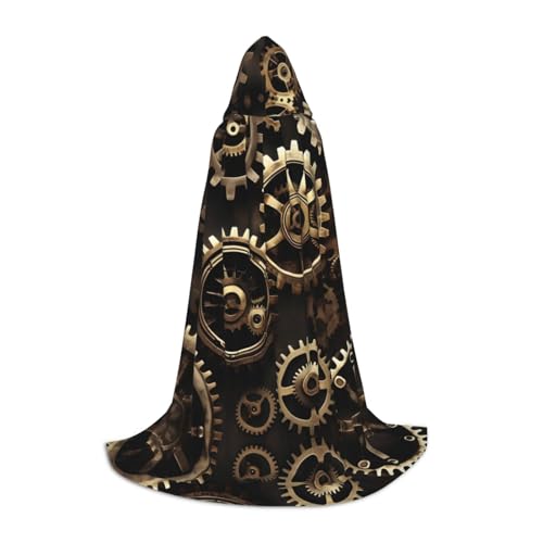 HJLUUFT Coole Steampunk-Getriebe-Druck Renaissance Kapuzenumhang Halloween Mittelalter Kostüm Cosplay Langer Umhang für Damen und Herren von HJLUUFT