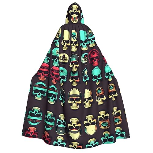 HJLUUFT Cooles Retro-Totenkopf-Grafik-Druck, Halloween-Kapuzenumhang, Königin, König, Robe, Outfit, Renaissance, Mittelalter von HJLUUFT