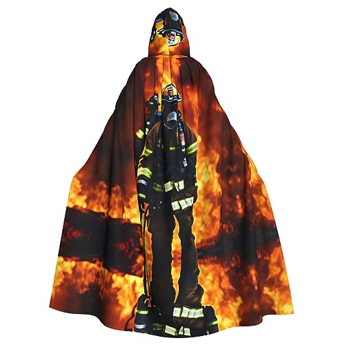 HJLUUFT Feuerwehrmann Feuerwehrmann Flamme Druck Uni Renaissance Kapuzenumhang Kapuzenumhang Full Long Cape für Halloween Cosplay Kostüme von HJLUUFT