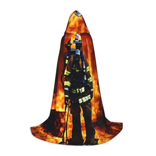 HJLUUFT Feuerwehrmann Feuerwehrmann Flamme Druck Zauberer Kapuzenmantel für Erwachsene Halloween Umhang Kostüme Kapuzenumhang Maskerade Dress Up von HJLUUFT