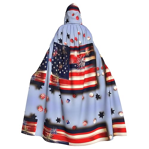 HJLUUFT Feuerwerk Amerikanische Flagge 4. Juli Druck Uni Renaissance Kapuzenumhang Kapuzenumhang voller langer Umhang für Halloween Cosplay Kostüme von HJLUUFT