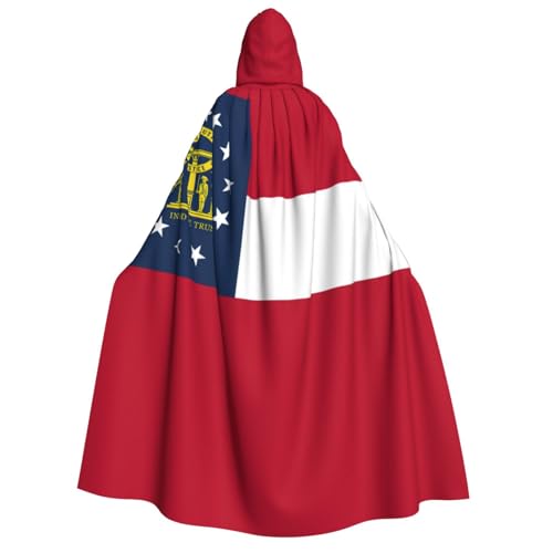 HJLUUFT Georgia State Flag Print Halloween Hooded Cape Queen King Robe Outfit Renaissance Mittelalter Kapuzenumhang Kostüm von HJLUUFT