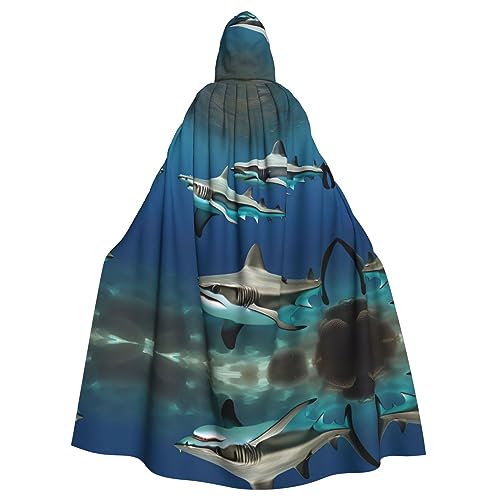 HJLUUFT Hammerhead Sharks Print Uni Renaissance Kapuzenumhang Kapuzenumhang Full Long Cape für Halloween Cosplay Kostüme von HJLUUFT