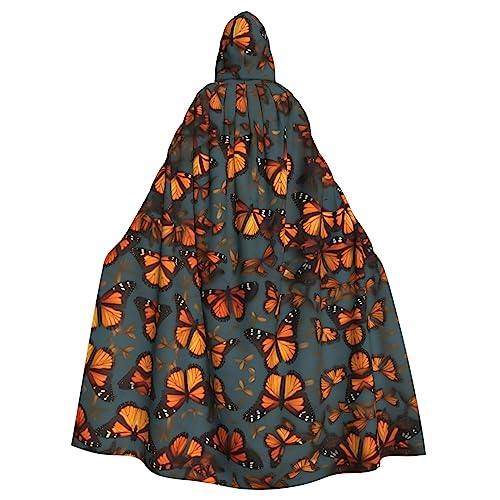 HJLUUFT Heaps of Orange Monarch Butterflies Print Hooded Cloak Cape Medieval Costume Halloween Full Length Halloween Christmas Costume von HJLUUFT