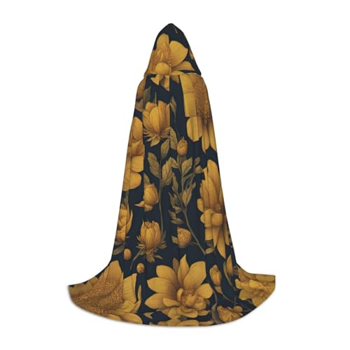 HJLUUFT Hexenumhang mit vielen goldenen Blumen, 1 Druck, Halloween, Kapuzenumhang, Königin, König, Robe, Outfit, Renaissance, Mittelalter Kostüm von HJLUUFT