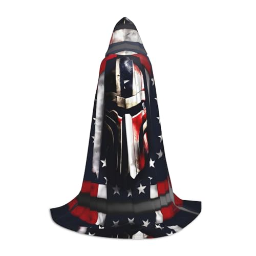 HJLUUFT Kapuzenumhang mit USA-Flagge, amerikanischer Spartaner-Druck, Renaissance-Umhang für Damen und Herren, mittelalterliches Ritter-Outfit, Gothic, Uni von HJLUUFT