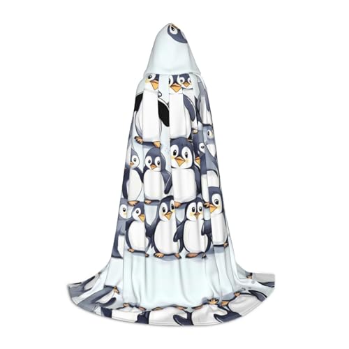 HJLUUFT Niedlicher Baby-Pinguin-Umhang mit Skizzen-Druck, Hexenumhang, Halloween, Kapuzenumhang, Königin, König, Robe, Outfit, Renaissance, Mittelalter Kostüm von HJLUUFT