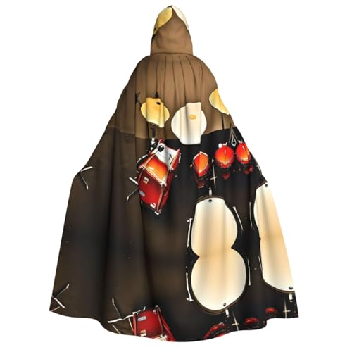 HJLUUFT Schlagzeug-Set, Standarddruck, langer Kapuzenumhang, Umhang für Halloween, Weihnachten, Kostüme, Mittelalter, Renaissance, Wikingerkönigs-Umhang von HJLUUFT