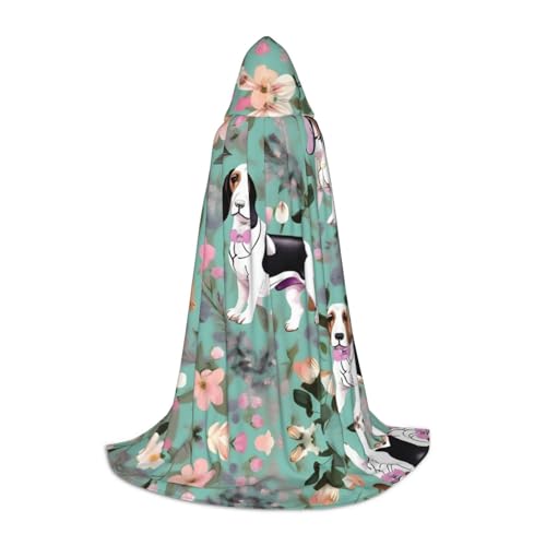 HJLUUFT Süßer Basset Hound Florals Teenager Kapuzenumhang Halloween Umhang Kostüm Maskerade Kleid Cosplay Kostüm von HJLUUFT