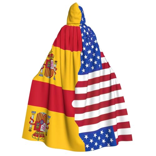 HJLUUFT Umhang mit amerikanischer Spanien-Flagge, langer Kapuzenumhang, Halloween, Weihnachten, Kostüme, Mittelalter-Renaissance, Wikingerkönigs-Umhang von HJLUUFT