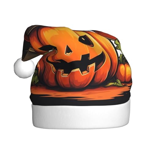 HJLUUFT Weihnachtsmütze für Halloween, niedlicher Kürbisdruck, Plüsch, Weihnachtsmann, Schneemann, Weihnachtsdekoration, Hüte für Erwachsene, Weihnachtsfeierzubehör von HJLUUFT