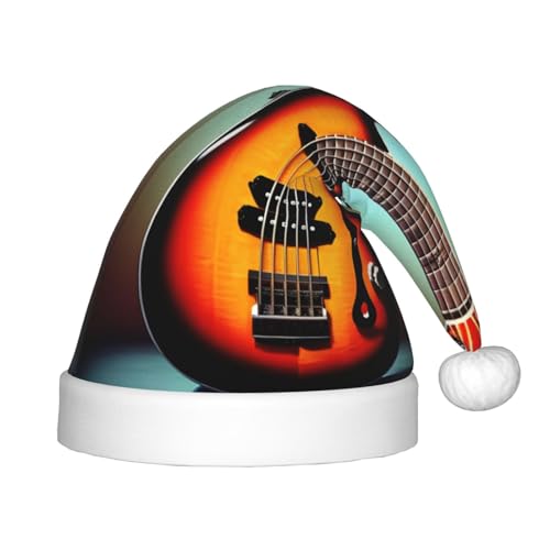 HJLUUFT Weihnachtsmütze mit Gitarre, Bass, Musikinstrument, Weihnachtsmannmütze, für Weihnachten, Neujahr, Party, Zubehör, Weihnachtsmütze von HJLUUFT