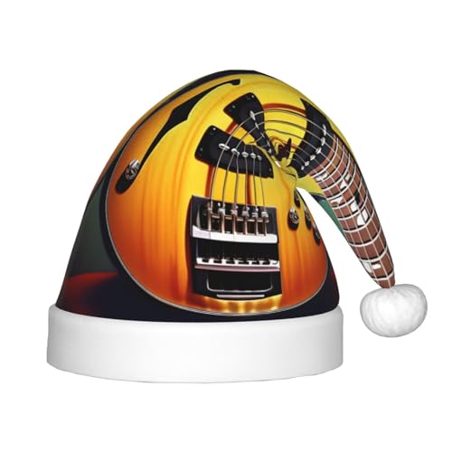 HJLUUFT Weihnachtsmütze mit Gitarren-, Bass-, Musikinstrumenten-Druck, Weihnachtsmannmütze, für Weihnachten, Neujahr, Partyzubehör, Weihnachtsmütze von HJLUUFT