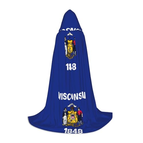 HJLUUFT Wisconsin Umhang mit Staatsflagge, Renaissance, Kapuzenumhang, Halloween, Mittelalter-Kostüm, Cosplay, langer Umhang für Damen und Herren von HJLUUFT