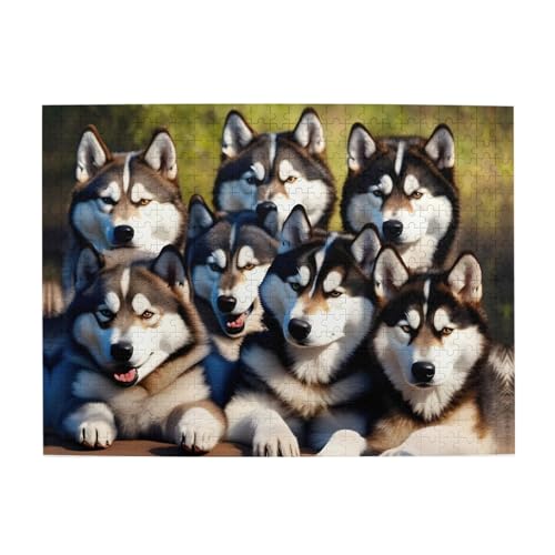 Lovely Huskys Unleash Your Inner Genius - Bilderpuzzle Extravaganza, 500 Teile Puzzle für Erwachsene Kinder, Lustig, Puzzle von HJLUUFT