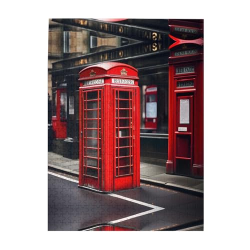 Red Phone Booth London Street Customized Picture Puzzle - 500 Teile Puzzle für Erwachsene - Unterhaltsames Lustiges Puzzle - 500 Teile Puzzles von HJLUUFT