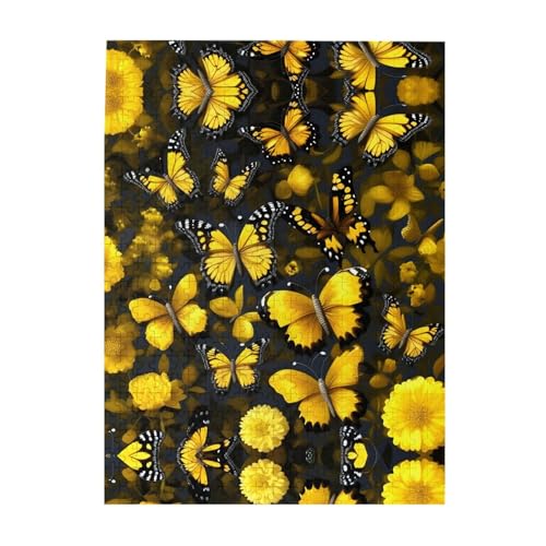 Yellow Flowers Butterflies Customized Picture Puzzle - 500 Pieces Jigsaw Puzzles for Adults - Entertaining Funny Puzzle - 500 Pieces Puzzles von HJLUUFT