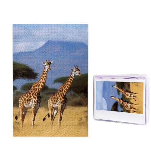 Afrika Wildlife Giraffen-Puzzle, 1000 Teile, Holzpuzzle, personalisiertes Fotopuzzle für Erwachsene, Bilderpuzzle, benutzerdefiniertes Puzzle, Hochzeitspuzzle für Geburtstag, Valentinstag, Jahrestag von HJRT