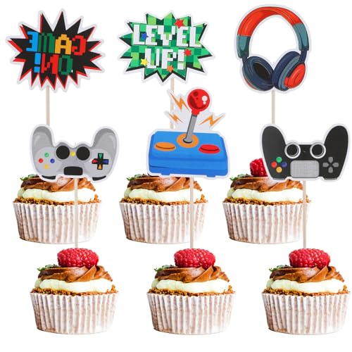 HJZHII Videospiel Tortendeko Geburtstag,Videospiel Cupcake Topper, Spielkonsolen Themen Kuchenaufsatz Happy Birthday Kuchen Deko Gaming Cake Topper für Junge Mädchen Kindergeburtstag Spiel Thema (1) von HJZHII