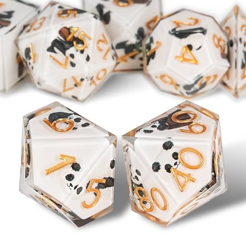 DND Panda-Würfel-Set, niedlich, 7er-Pack, D&D-Würfel-Set mit Geschenkbox, polyedrische und RPG-Würfel, scharfe Kanten, für Rollenspiele, MTG-Tischspiele, mit Würfelbeutel, Harz von HKDZ