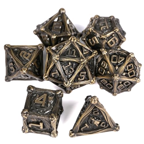 HKDZ DND-Würfel-Set, antikes Bronze, polyedrische RPG-DND-Würfel, D&D-Würfel für Rollenspiele, Tischspiele, Dungeons and Dragons, MTG, Pathfinder, D&D-Würfel-Set, 7-teiliges Set von HKDZ