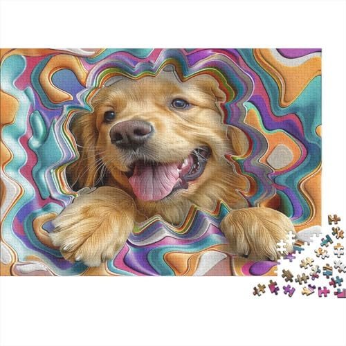 Puzzle 1000 Teile,Puzzle Erwachsene, Impossible Puzzle, Familienherausforderungsspiel, Holz Puzzle Golden Retriever Puzzle 3D Psychedelik 1000pcs 75x50cm Wanddekoration Puzzle von HKHKSJJF