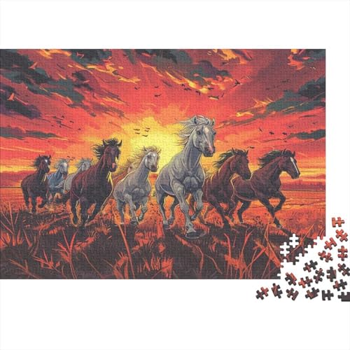 Puzzle 1000 Teile,Puzzle Erwachsene, Impossible Puzzle, Familienherausforderungsspiel, Holz Puzzle Pferde Puzzle Sonnenuntergang 1000pcs 75x50cm Wanddekoration Puzzle von HKHKSJJF