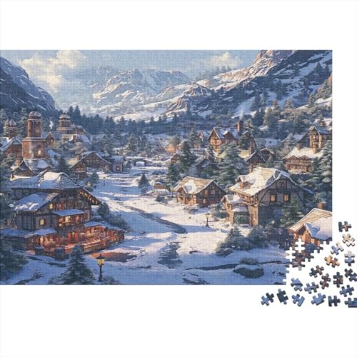 Puzzle 1000 Teile,Puzzle Erwachsene, Impossible Puzzle, Familienherausforderungsspiel, Holz Puzzle Winterdorf Puzzle Landschaft 1000pcs 75x50cm Wanddekoration Puzzle von HKHKSJJF