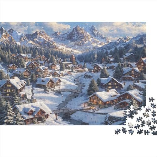 Puzzle 1000 Teile,Puzzle Erwachsene, Impossible Puzzle, Familienherausforderungsspiel, Holz Puzzle Winterdorf Puzzle Landschaft 1000pcs 75x50cm Wanddekoration Puzzle von HKHKSJJF