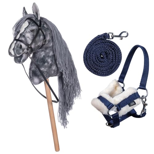 HKM Kids Hobby Horse, Apfelschimmel, Grau, mit Halfter und Führstrick in Blau, Steckenpferd für Kinder, Pferde Spielzeug von HKM