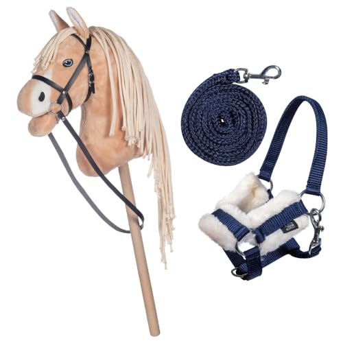 HKM Kids Hobby Horse, Palomino, Beige, mit Halfter und Führstrick in Dunkelblau, Steckenpferd für Kinder, Pferde Spielzeug von HKM