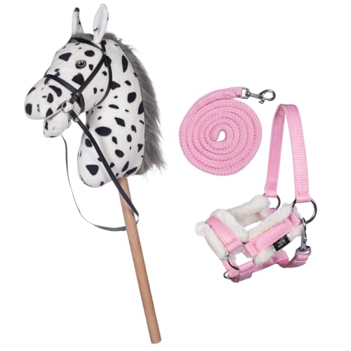 HKM Kids Hobby Horse, Pinto mit Halfter und Führstrick in Rosa, Steckenpferd für Kinder, Pferde Spielzeug von HKM