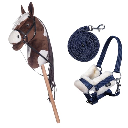 HKM Kids Hobby Horse, Schecke Braun-Weiß, mit Halfter und Führstrick in Dunkelblau, Steckenpferd für Kinder, Pferde Spielzeug von HKM