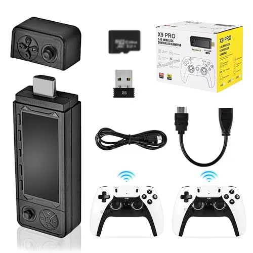 X9 PRO Retro Game Stick mit 2 Wireless Controllern, Mini Spielkonsole Eingebaute 42000+ Nostalgie Klassische Videospiele, 4K HDMI Plug and Play 128G Unterstützung TV-Verbindung, 50+ Simulatoren von HKOORLAMULS