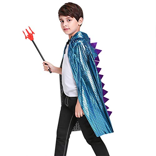 Halloweenumhang Kinder Dinosaurier Robe Cape Junge Kapuzenumhang Mädchen Witch Hexenkostüm Zauberer Niedlich Kinderumhang für Halloween Fasching Karneval Geburtstagsparty Rollenspiel Blau von HKSCKJ