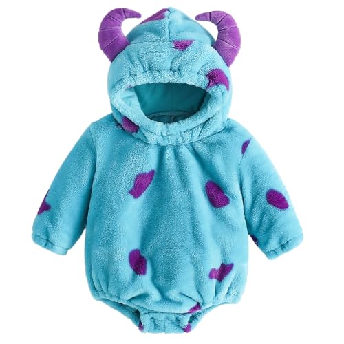 HKYFNNBW Baby Jungen Mädchen Tierkostüm Halloween Strampler Weihnachten Outfit Kapuze Langarm Party Cosplay Kostüm Jumpsuit (Blau, 6-9 Monate) von HKYFNNBW