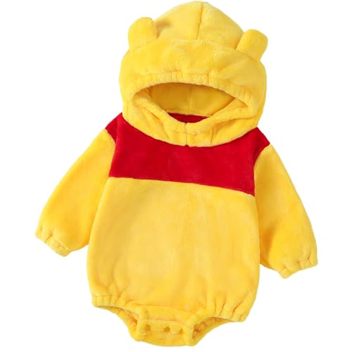 HKYFNNBW Baby Jungen Mädchen Tierkostüm Halloween Strampler Weihnachten Outfit Kapuze Langarm Party Cosplay Kostüm Jumpsuit (Gelb, 0-3 Monate) von HKYFNNBW