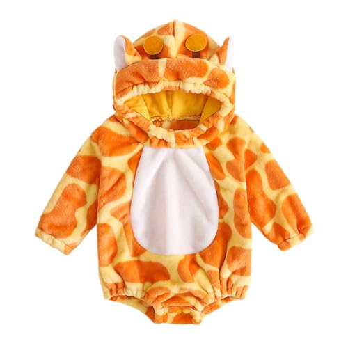 HKYFNNBW Baby Jungen Mädchen Tierkostüm Halloween Strampler Weihnachten Outfit Kapuze Langarm Party Cosplay Kostüm Jumpsuit (Orange, 0-3 Monate) von HKYFNNBW