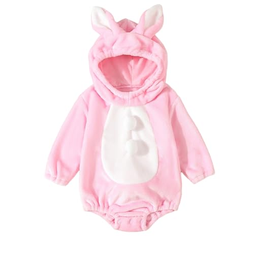 HKYFNNBW Baby Jungen Mädchen Tierkostüm Halloween Strampler Weihnachten Outfit Kapuze Langarm Party Cosplay Kostüm Jumpsuit (Rosa, 0-3 Monate) von HKYFNNBW