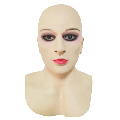 HKYFNNBW Bald weibliche Gesichtsbedeckung, lustige Halloween-Gesichtsmaske, realistische Cosplay-Kopfbedeckung für Halloween, Party, Maskerade, Kostüm, Hellrosa, Grau, 30 x 25 cm von HKYFNNBW