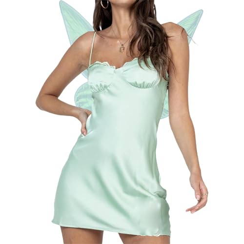 HKYFNNBW - Frauen Halloween Kostüm Feenflügel für Erwachsene Schmetterling Feenkostüm Feenkostüm Halloween Cosplay Zubehör (Grün, L) von HKYFNNBW