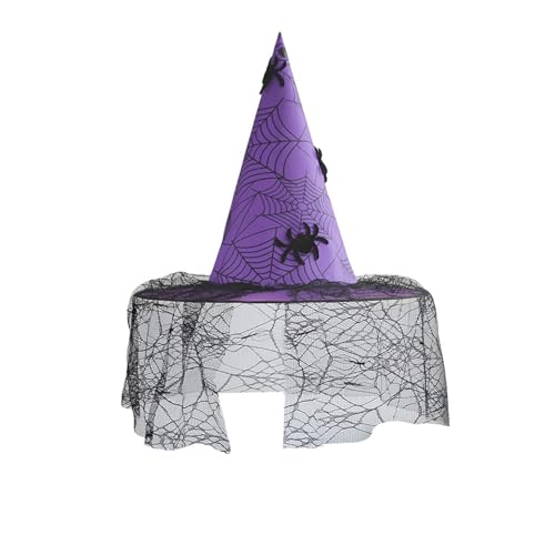 HKYFNNBW Halloween-Hexenhut, schwarze Quaste, Kostüm, Hexenzubehör, Persönlichkeit, Spitzkappe, Party, Cosplay, Zaubererhut (lila 2, 52 x 38 x 18 cm) von HKYFNNBW