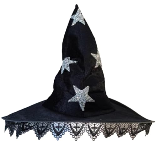 HKYFNNBW Halloween-Hexenhut für Damen, 3D-Schmetterling, gerüschter Zaubererhut, Netzstoff, Spitzkappe, Cosplay-Kostüm-Zubehör (schwarz, 12, 38 x 38 x 29 cm) von HKYFNNBW